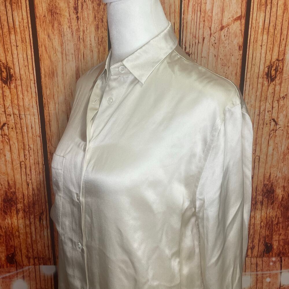 ATM ivory silk shirtdress size XS extra small buttondown missing last button